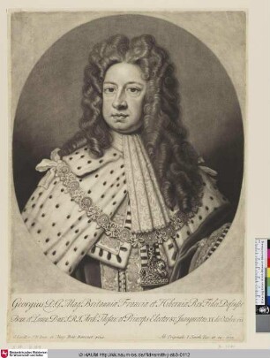 Georgius D.G. Mag: Britanniae Franciae et Hiberniae Rex Fidei Defensor Brun: et Lunen: Dux S.R.I. Arch: Thesau: et Princeps Elector &c. Inauguratus XX die Octobris 1714
