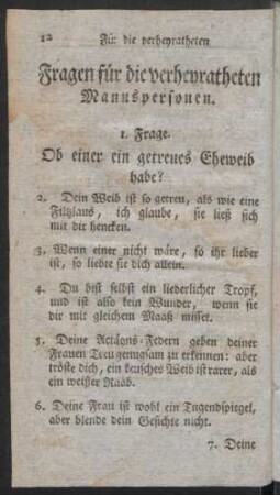 Fragen für die verheyratheten Mannspersonen