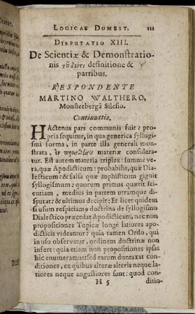 Disputatio XIII. De Scientiæ & Demonstrationis [...] definitione & partibus.