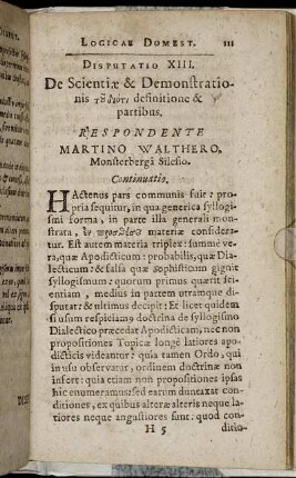 Disputatio XIII. De Scientiæ & Demonstrationis [...] definitione & partibus.