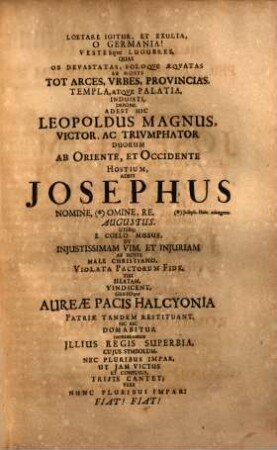 Serenissimo ... Romanorum regi augustissimo, Josepho I. ... applausum