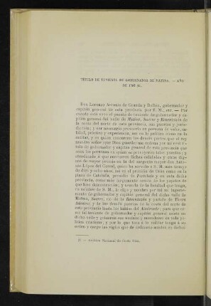 Título de teniente de gobernador de Matina. - Año de 1707 (1).