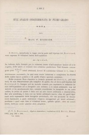 Sull' analisi indeterminata di primo grado