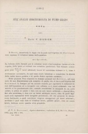 Sull' analisi indeterminata di primo grado