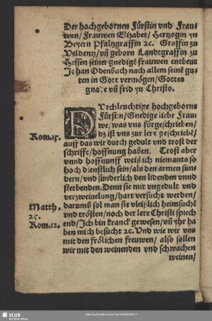 Der hochgebornen Fürstin und Frauwen, Frauwen Elizabet, Hertzogin yn Beyern Pfaltzgraffen [et]c.