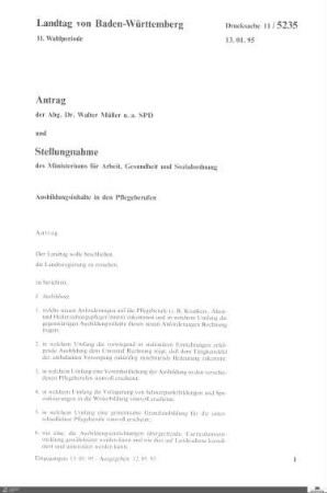 Antrag der SPD: Ausbildungsinhalte in Pflegeberufen
