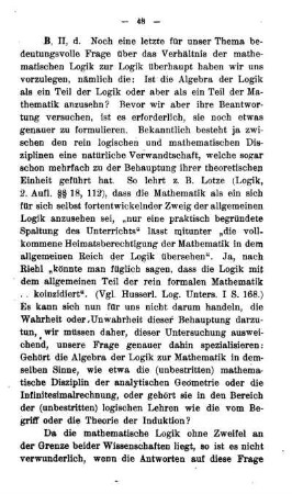 B II. d) Verhältnis der mathematischen Logik zur Logik und Mathematik.
