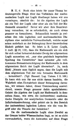 B II. d) Verhältnis der mathematischen Logik zur Logik und Mathematik.