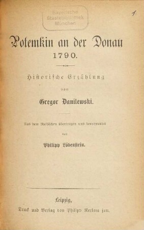 Potemkin an der Donau 1790 : historische Erzählung