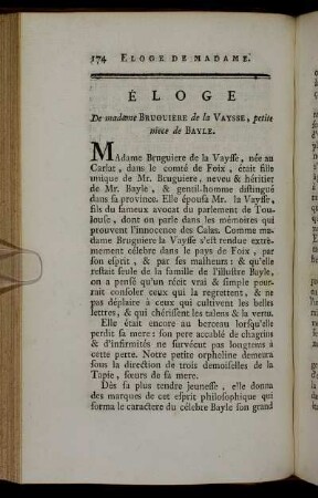 Éloge De madame Bruguiere de la Vaysse, petite niece de Bayle.