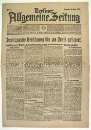 Tageszeitung "Berliner Allgemeine Zeitung" zur Ernährungslage in Deutschland