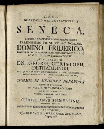Disputatio Medica Inauguralis De Seneca