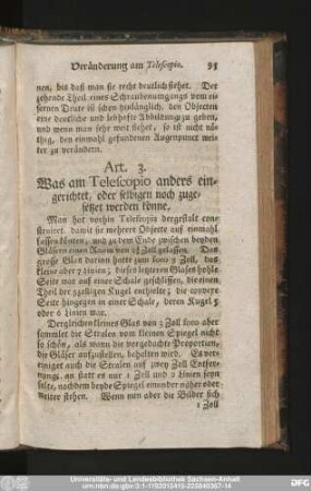 Art. 3. Was am Telescopio anders eingerichtet, oder selbigen noch zugesetzet werden könne.