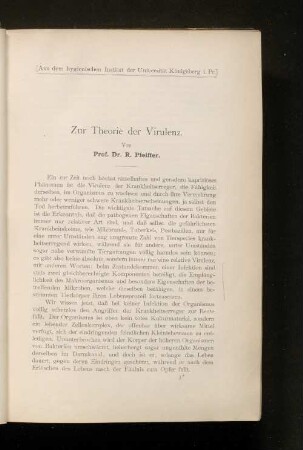 Zur Theorie der Virulenz