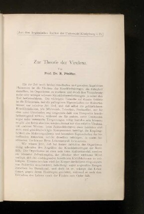 Zur Theorie der Virulenz