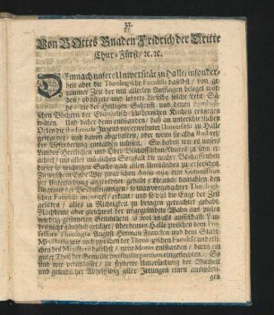 Von Gottes Gnaden Friedrich der Dritte Chur-Fürst ...