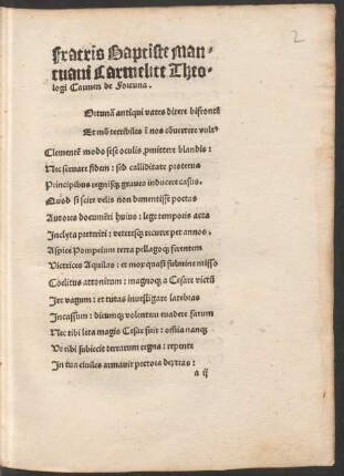 Fratris Baptiste Mantuani Carmelite Theologi Carmen de Fortuna