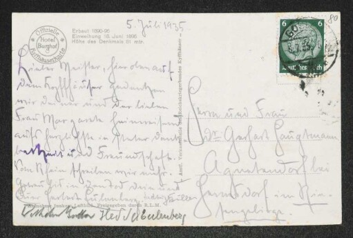 Brief von Herbert Eulenberg, Hedda Eulenberg, Hedwig Buller und Wilhelm Buller an Gerhart Hauptmann und Margarete Hauptmann