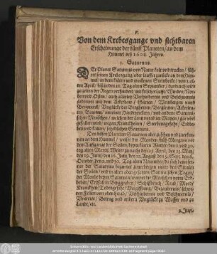 V. Von dem Krebesgange und sichtbaren Erscheinunge der fünff Planeten/ an dem Himmel deß 1608. Jahres.
