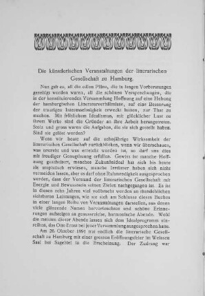 Die künstlerischen Veranstaltungen der litterarischen Gesellschaft zu Hamburg.