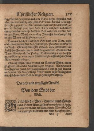 Der acht vnd dreyssigste Artickel. Von dem Endt der Welt.