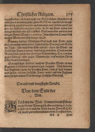 Der acht vnd dreyssigste Artickel. Von dem Endt der Welt.