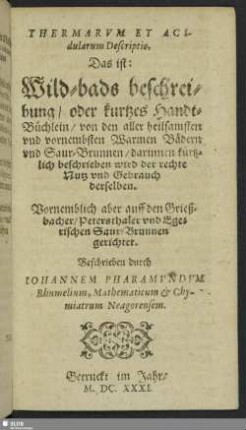 Thermarum Et Acidularum Descriptio