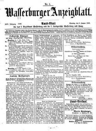Wasserburger Anzeigblatt : amtlicher Anzeiger für das Königliche Bezirksamt Wasserburg und die Königlichen Landgerichte Wasserburg und Haag, 1869 = Jg. 30