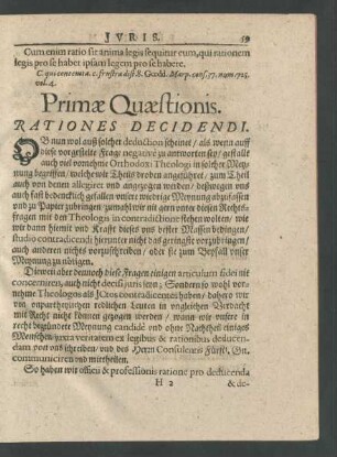 Primae Quaestionis. Rationes Decidendi.