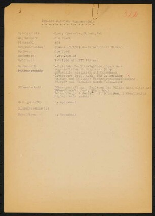 Stadttheater kleines Haus, Teplice: Schriftstück zum Fragebogen für das Handbuch »Das Deutsche Theater«