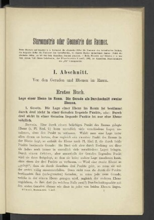 I. Abschnitt. Von den Geraden und Ebenen im Raum