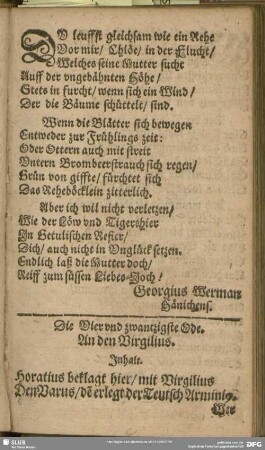 Die Vier und zwantzigste Ode. An den Virgilius