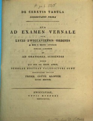 De Cebetis Tabula, I