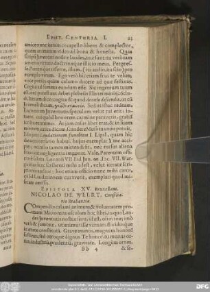 Epistola XV. Bruxellam. Nicolao De Weert, Consiliario Brabantiae.