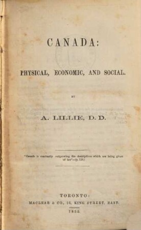 Canada : Physical, Economic and Social
