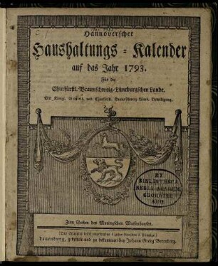 1793: Hannoverscher Haushaltungs-Kalender : auf das Jahr 1793