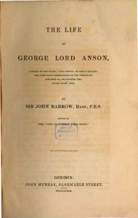 The life of George Lord Anson