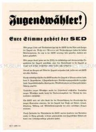 Aufruf der SED an die Plauener Jungwähler zur Wahl der Kandidaten der Partei bei den Gemeindewahlen 1946