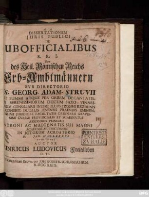 Dissertationem Juris Publici : De Subofficialibus S. R. I.