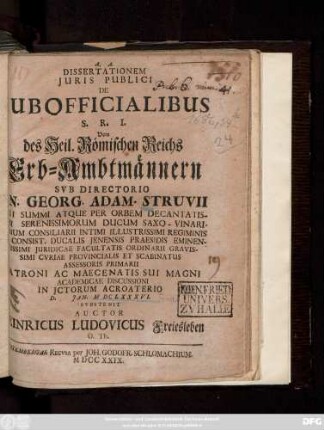 Dissertationem Juris Publici : De Subofficialibus S. R. I.