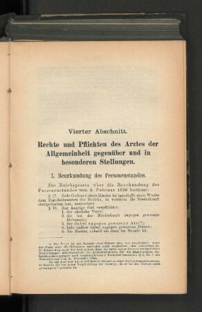 Vierter Abschnitt. Rechte und Pflichten des Arztes der Allgemeinheit gegenüber und in besonderen Stelllungen.
