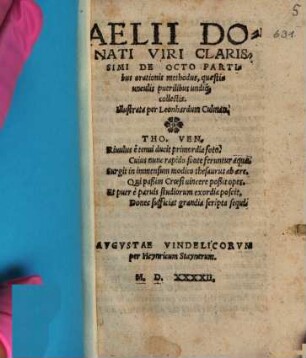 AELII DONATI VIRI CLARISSIMI DE OCTO PARTIbus orationis methodus, quaestiunculis puerilibus undiq[ue] collectis