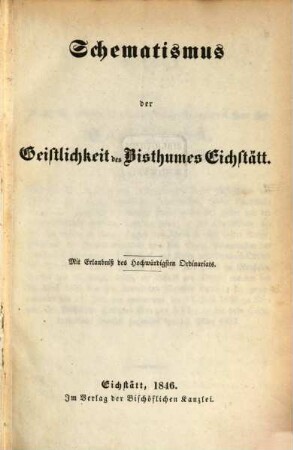 Schematismus der Diözese Eichstätt. 1846, 1846
