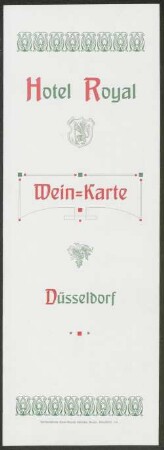 Wein-Karte / Hotel Royal, Düsseldorf