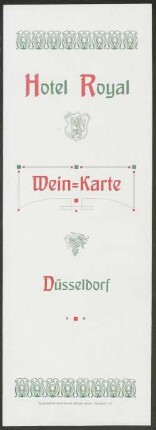 Wein-Karte / Hotel Royal, Düsseldorf