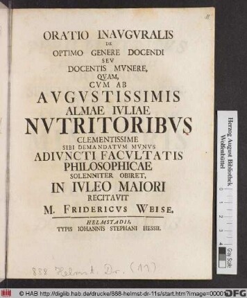 Oratio Inavgvralis De Optimo Genere Docendi Sev Docentis Mvnere