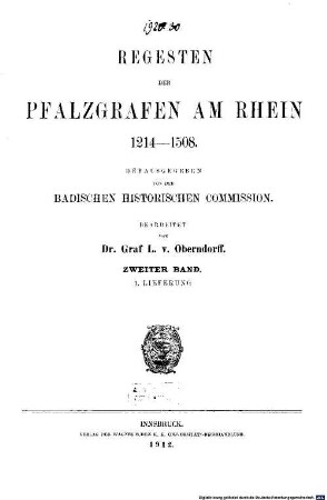 Regesten der Pfalzgrafen am Rhein : 1214 - 1508. 2