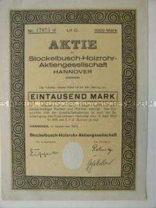 Aktie der Stockelbusch-Holzrohr-AG Hannover über 1000 Mark