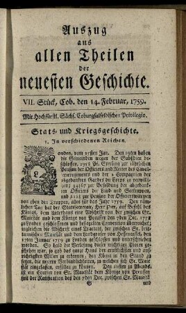 VII. Stück, Cob. den 14. Februar, 1759.