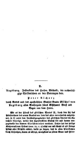 Augsburg. Instruktion des Hochw. Bischofs, die nachmittägige Christenlehren an den Sonntagen betr.